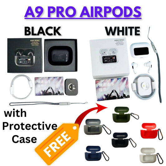 A9 Pro AirPods - Touch Screen ANC/ENC Wireless Earbuds with High Quality Sound | Premium Bluetooth Earphones + FREE 4-in-1 Multi Fast Charging Cable